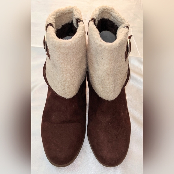 Avon Cushion Walk Womens Brown Ankle Boots Side Zip Hidden Wedge Faux Fur Sz 10 - Picture 6 of 8